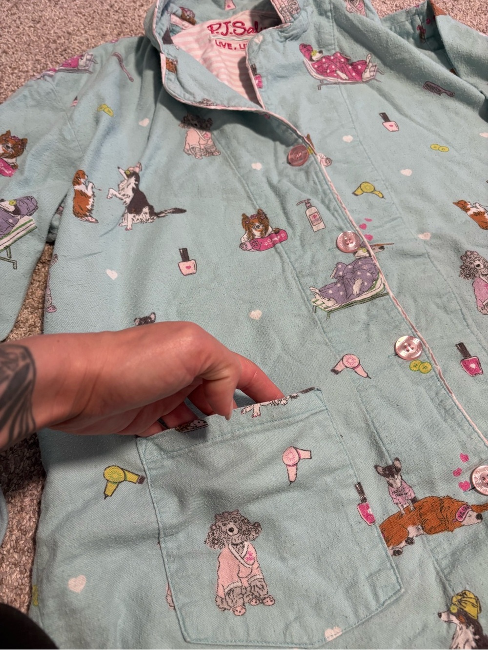 PJ Salvage Women’s Light Teal Dog Print Pajama Set Small - Picture 7 of 7
